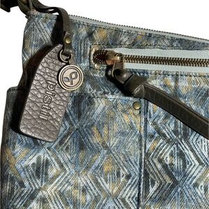 Pistil Crossbody Bag Purse Blue Geometric Leather Accent Adjustable Strap